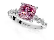 Solitaire Engagement Ring Setting for Fancy Pink Cushion Cut Center with Trailing Leaf Accent Band and Prong Head in Platinum