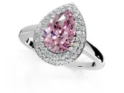 Halo Engagement Ring Setting for Fancy Pink Pear-Shaped Center with Plain Tapered Band and Prong Head in White Gold