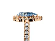 Pave Halo Engagement Ring Setting for Fancy Blue Pear-Shaped Center with Single Row Pave Band and Prong Head in Rose Gold