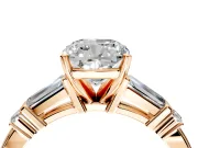 Bar-Set Engagement Ring Setting for Cushion Cut Center with Tapered Baguette Accents and Prong Head in Rose Gold