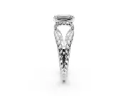 Halo Engagement Ring Setting for Emerald Cut Center with Rope Twist Split Shank and Prong Head in Platinum