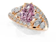 Halo Engagement Ring Setting for Fancy Pink Pear-Shaped Center with Marquise and Pave Bypass Band and Prong Head in Rose Gold