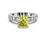 Solitaire Engagement Ring Setting for Fancy Yellow Radiant Cut Center with Channel-Set Accents and Prong Head in Platinum
