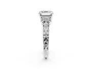 Solitaire Engagement Ring Setting for Asscher Cut Center with Filigree Band and Prong Head in Platinum