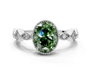 Milgrain Bezel Engagement Ring Setting for Fancy Green Oval Center with Marquise Stations and Bezel Head in Platinum