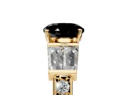 Channel-Set Engagement Ring Setting for Fancy Black Round Cut Center with Baguette Band and Prong Head in Yellow Gold