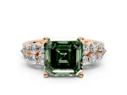 Cluster Engagement Ring Setting for Fancy Green Asscher Cut Center with 2-Row Shoulder Clusters and Prong Head in Rose Gold