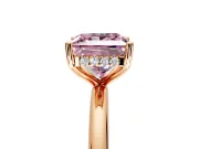 Hidden Halo Engagement Ring Setting for Fancy Pink Princess Cut Center with Thin Round-Wire Band and Prong Head in Rose Gold