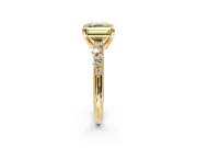 Solitaire Engagement Ring Setting for Fancy Yellow Asscher Cut Center with Trailing Leaf Accent Band and Prong Head in Yellow Gold