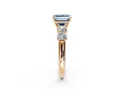 5 Stone Engagement Ring Setting for Fancy Blue Asscher Cut Center with Graduated Accents and Prong Head in Rose Gold