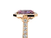 Halo Engagement Ring Setting for Fancy Pink Emerald Cut Center with Pave Accents, Heart Basket and Prong Head in Rose Gold
