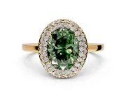 Halo Engagement Ring Setting for Fancy Green Oval Center with Plain Tapered Band and Prong Head in Yellow Gold