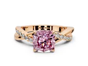Crossover Engagement Ring Setting for Fancy Pink Cushion Cut Center with Pave and Plain Strands and Prong Head in Rose Gold