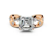Solitaire Engagement Ring Setting for Asscher Cut Center with Criss-Cross Accent Band and Prong Head in Rose Gold