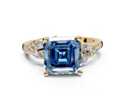 Solitaire Engagement Ring Setting for Fancy Blue Asscher Cut Center with Marquise Accent Twist Band and Prong Head in Yellow Gold
