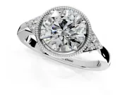 Cluster Engagement Ring Setting for Round Cut Center with Milgrain Shoulder Clusters and Prong Head in Platinum