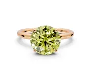 Low-Set Solitaire Engagement Ring Setting for Fancy Yellow Round Cut Center with Thin Plain Band and Prong Head in Rose Gold