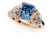 Leaf Cluster Engagement Ring Setting for Fancy Blue Radiant Cut Center with Marquise Accents and Prong Head in Rose Gold