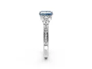 Cluster Engagement Ring Setting for Fancy Blue Princess Cut Center with Bezel Accent Clusters and Prong Head in Platinum