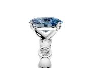 Solitaire Engagement Ring Setting for Fancy Blue Oval Center with Beaded Bezel Station Band and Prong Head in Platinum