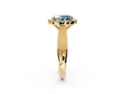 Halo Engagement Ring Setting for Fancy Blue Oval Center with Square Band and Prong Head in Yellow Gold