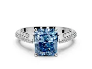 Solitaire Engagement Ring Setting for Fancy Blue Radiant Cut Center with Multi-Row Accents and Prong Head in Platinum