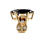 Leaf Engagement Ring Setting for Fancy Black Marquise Center with Milgrain Accent Band and Prong Head in Yellow Gold