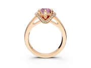 Solitaire Engagement Ring Setting for Fancy Pink Cushion Cut Center with Wide Band, Pave Collar and Prong Head in Rose Gold