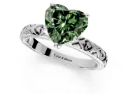 Solitaire Engagement Ring Setting for Fancy Green Heart-Shaped Center with XO Engraved Band and Prong Head in Sterling Silver