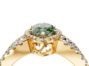 Halo Engagement Ring Setting for Fancy Green Marquise Center with Wide-Open Pave Split Shank and Prong Head in Yellow Gold