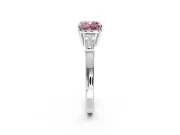 3 Stone Engagement Ring Setting for Fancy Pink Cushion Cut Center with Baguette Accents and Prong Head in White Gold