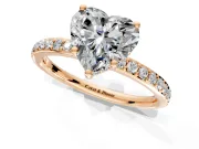 Solitaire Engagement Ring Setting for Heart-Shaped Center with Fine Pave Band and Prong Head in Rose Gold