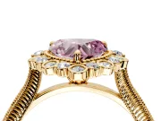 Milgrain Halo Engagement Ring Setting for Fancy Pink Heart-Shaped Center with Bezel Point Accents and Prong Head in Yellow Gold