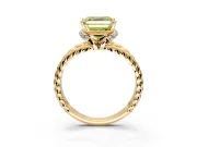 Halo Engagement Ring Setting for Fancy Yellow Asscher Cut Center with Rope Twist Split Shank and Prong Head in Yellow Gold