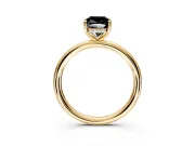 Hidden Halo Engagement Ring Setting for Fancy Black Cushion Cut Center with Thin Rounded Band and Prong Head in Yellow Gold