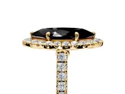 Halo Engagement Ring Setting for Fancy Black Marquise Center with Narrowing Pave Band and Prong Head in Yellow Gold