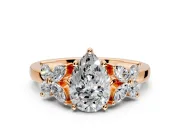 Floral Engagement Ring Setting for Pear-Shaped Center with Marquise Cluster Shoulders and Prong Head in Rose Gold