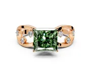 Solitaire Engagement Ring Setting for Fancy Green Princess Cut Center with Criss-Cross Accent Band and Prong Head in Rose Gold
