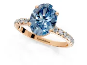 Solitaire Engagement Ring Setting for Fancy Blue Oval Center with Micro Pave Band and Prong Head in Rose Gold
