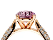 Solitaire Engagement Ring Setting for Fancy Pink Round Cut Center with Multi-Row Accents and Prong Head in Rose Gold