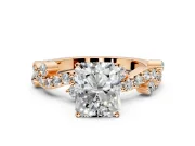 Solitaire Engagement Ring Setting for Radiant Cut Center with Bar-Station Pave Twist and Prong Head in Rose Gold