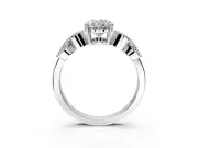 Leaf Engagement Ring Setting for Oval Center with Milgrain Accent Band and Prong Head in Sterling Silver