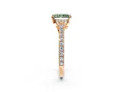 Solitaire Engagement Ring Setting for Fancy Green Radiant Cut Center with Widening Pave Band and Claw Prong Head in Rose Gold