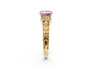 Solitaire Engagement Ring Setting for Fancy Pink Princess Cut Center with Filigree Band and Prong Head in Yellow Gold