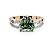 Bar-Set Engagement Ring Setting for Fancy Green Heart-Shaped Center with Tapered Baguette Accents and Prong Head in Yellow Gold