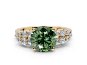 Cluster Engagement Ring Setting for Fancy Green Round Cut Center with 2-Row Shoulder Clusters and Prong Head in Yellow Gold