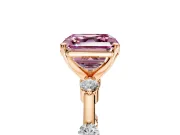 Solitaire Engagement Ring Setting for Fancy Pink Asscher Cut Center with Bezel Station Band and Prong Head in Rose Gold