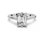 Solitaire Engagement Ring Setting for Emerald Cut Center with Cathedral Band and Prong Head in White Gold