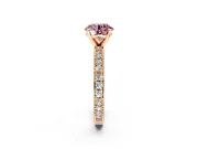 Solitaire Engagement Ring Setting for Fancy Pink Round Cut Center with Milgrain-Edged Pave Band and Prong Head in Rose Gold