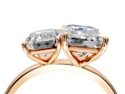 Emerald Cut and Emerald Cut Lab-Grown Diamond Toi et Moi Engagement Ring with Prong-Set Stones in Rose Gold